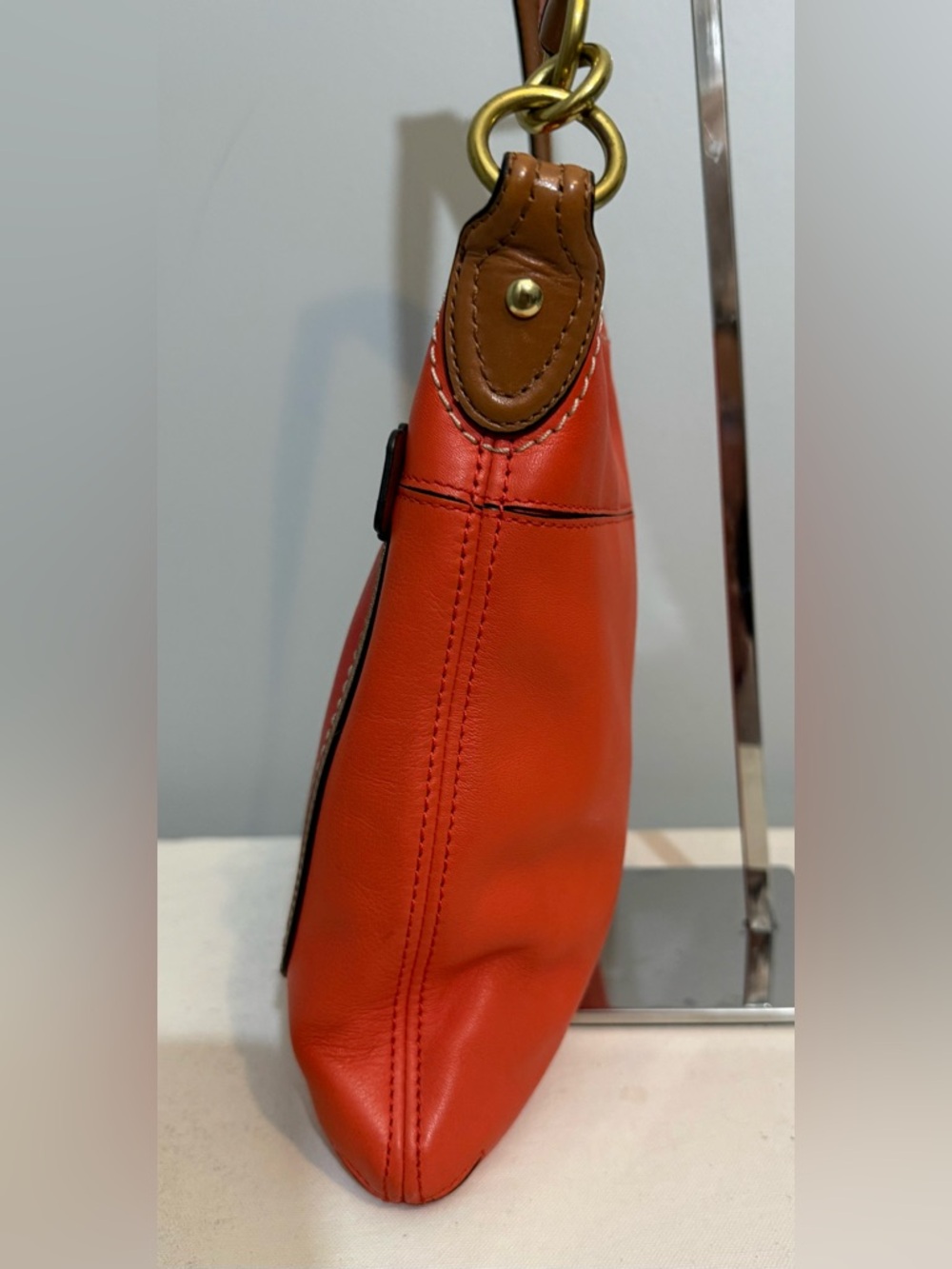 Coach Poppy Perri Hippie Convertible Shoulder Crossbody Bag Orange Coral Leather - Picture 5 of 16